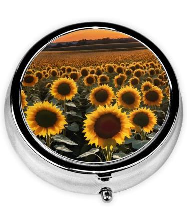 Farm Sunflowers Round Pill Box - 3 Compartment Mini Travel Organizer for Vitamins & Medicine - Buy Online on GoSupps.com