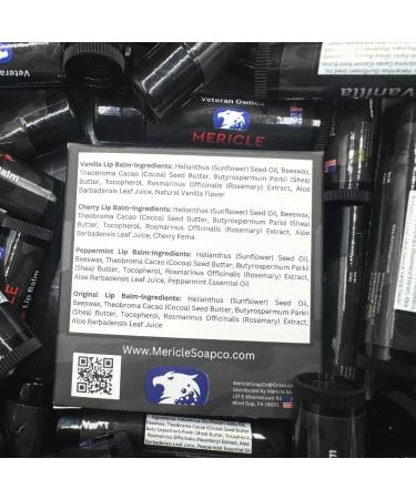 Mericle All Natural Lip Balm 4-Pack Cherry Vanilla Original Peppermint Made in USA Veteran Owned Moisturizing Lip Care - Buy Online on GoSupps.com
