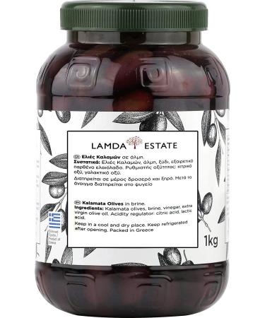 Buy Lamda Estate Kalamata Olives 1 KG - Natural Stone-Ripened Jumbo Greek Black Olives Pickled in Brine - International Shipping Available - Buy Online on GoSupps.com
