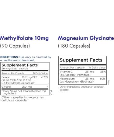 Metabolic Maintenance Cardiovascular Support Set: L-Methylfolate 10mg + Magnesium Glycinate & Vitamin C - 90 Capsules + 180 Capsules - Buy Online on GoSupps.com