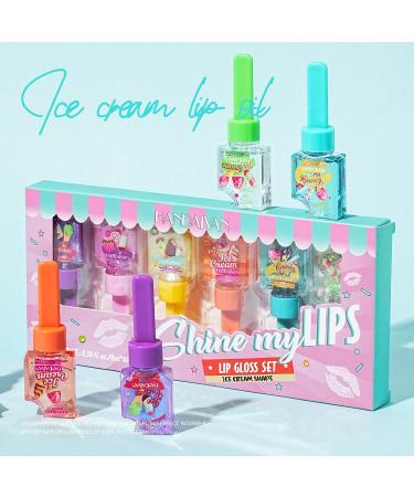 Shiny Mirror Lip Gloss Set for Kids & Teens - 6 Vibrant Colors Cute Ice Cream Moisturizing Formula Non-Toxic Party Favors - Buy Online on GoSupps.com