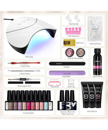 Phoenixy Gel Nail Polish Set with 36W UV Lamp Starter Kit - Complete Women's Poly Nail Gel Kit - 13+3pcs Gift Set - Buy Online on GoSupps.com