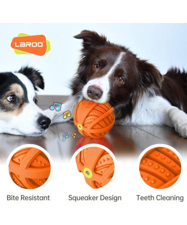 Laroo Squeaking Dog Ball - Interactive Natural Rubber Toy for Medium & Large Dogs - Durable 9cm Orange Football - Buy Online on GoSupps.com