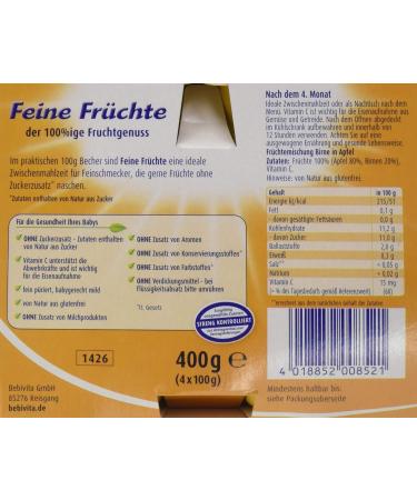 Bebivita Pear and Apple Puree - Pack of 6 (6 x 4 x 100g) - Imported Baby Food for International Shipping - Buy Online on GoSupps.com