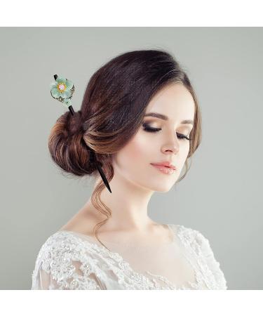 Chinese Hair Sticks for Women Buns | Retro Flower Hair Chopsticks - Vintage Chinese Hairpins | Hanfu Hair Accessories in Green - Buy Online on GoSupps.com