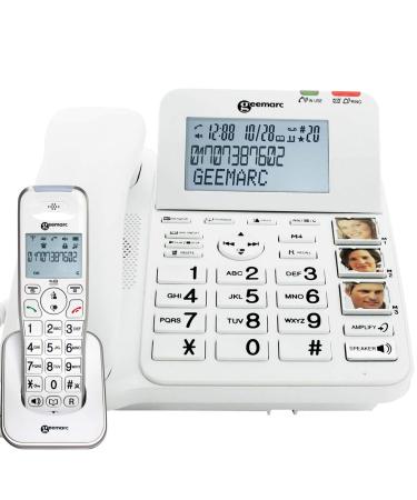 Geemarc Amplidect 295 Combi - Corded Phone + Cordless Phone - Loud Big Button & Amplified Telephone with Caller ID & Locator Suitable for the Elderly - Hearing Aid Compatible (T-coil) Corded + Cordless