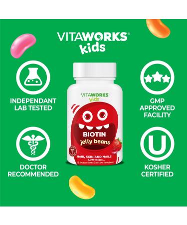 VitaWorks Kids Biotin 5000mcg Jelly Beans - Natural Strawberry Blast Flavor - 60 Jellies - Buy Online on GoSupps.com