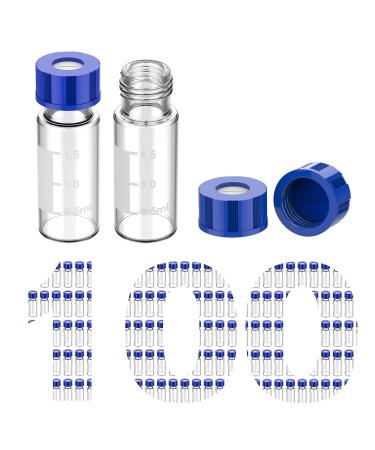 Membrane Solutions Autosampler Vials 2ml HPLC Vials 9-425 Lab Clear Vials with Write-on Spot and Graduations 9mm Blue ABS Screw Caps & Septa for GC Sample Vials 100 Pcs