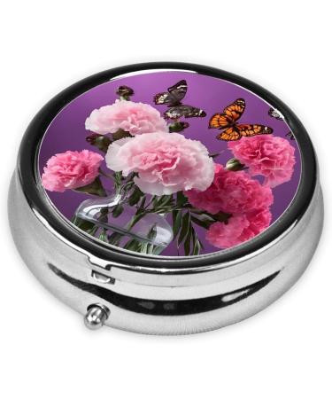 Beautiful Purple Butterfly Floral Round Pill Box | 3 Compartment Travel Medicine Organizer | Decorative Portable Pill Case for Vitamins - Buy Online on GoSupps.com