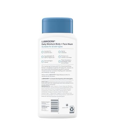 Lubriderm Daily Moisture Body + Face Wash Hydrating Body Wash + Moisturizing Facial Cleanser with Pro-Ceramide & Shea Butter to Gently Cleanse Light Fragrance & Hypoallergenic 16 fl. oz - Buy Online on GoSupps.com