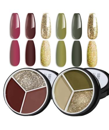 3 in 1 Solid Gel Nail Polish 6 Colors Solid Cream Gel Polish Palette Mud Pudding Nail Gel Sock Off U V Gel Pot Professional Use for Salon DIY at HomeSalon-Green Cherry Cherry Green