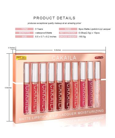 9 x Matte Lip Gloss & 1 x Lip Plumper Set | Waterproof Long-Lasting Velvet Lipsticks | Pigmented Makeup Kit Gift Set (02#) - International Shipping Available - Buy Online on GoSupps.com