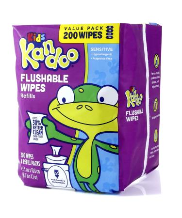 Flushable Wipes for Baby and Kids by Kandoo, Unscented for Sensitive Skin, Hypoallergenic Potty Training Wet Cleansing Cloths, 200 Count, Single Package 200 Count Magic Melon (Pack of 1)