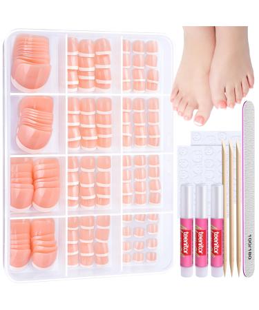 Teenitor 144pcs Press on Toenails for Women 6 Sets French Tip Toe Press on Nails Toe Nail Tips Fake Toenails Fake Toe Nails Glue on Toe Nails Press on French Nude