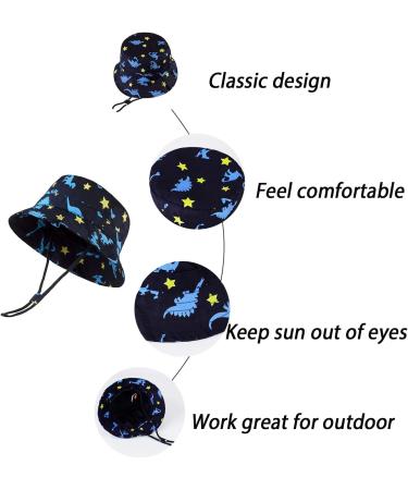 LANGZHEN Beach Sun Protection Hat for Baby Girls | Adjustable Wide Brim Toddler Kids Hat with Chin Strap | Navy Dinosaurs | 1-2 Years - Buy Online on GoSupps.com