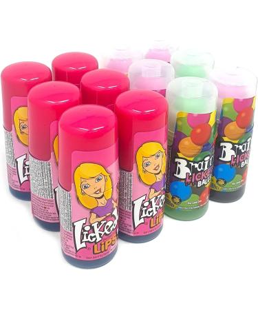 Sour Candy Drink Mix Bundle: Lickedy Lips Blue Raspberry/Cherry Pink (6x60ml) + Brain Licker Cherry Balls (6x60ml) Sour Candy Rollers - Boxed Treatz - Buy Online on GoSupps.com