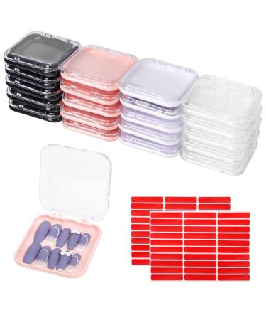 20pcs Press On Nail Storage Box with 60pcs Double Sided Adhesive Nail Tape Acrylic Empty Press On Nail Packing Box in 4 Colors Artificial Nail Display Packing Box for Press on Nail Business Nail Art