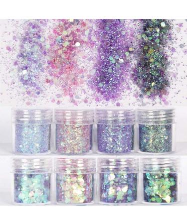 COKOHAPPY Holographic Chunky Glitter Total 80g Body Nail Face Cosmetic Hexagon Chunky Holographic Glitter for Resin Accessories (Mermaid) Mermaid Glitter
