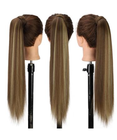 Premium 24-Inch Brown & Blonde Clip-In Ponytail Extensions | Smooth Artificial Hair Braid Wrap | Long Natural Hairpieces for Instant Style - Buy Online on GoSupps.com
