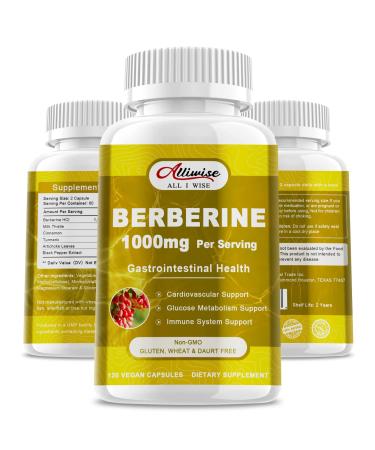 Alliwise Berberine Supplement - 1000mg Berberine with Ceylon Cinnamon  Milk Thistle & Turmeric Extract  Organic Herbal Formula Support Gastrointestinal Function  Cardiovascular & Glucose Metabolism Cardiovascular Support