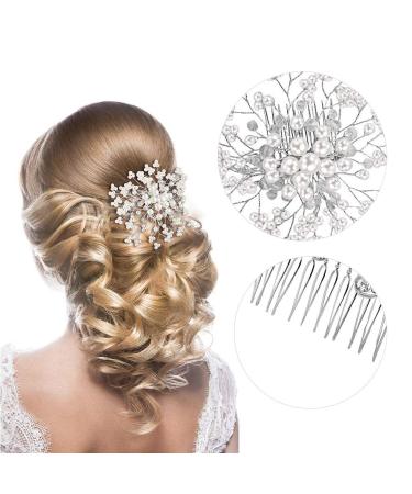 Bridal Wedding Hair Combs - 44 Pcs Pearl Crystal Accessories | Silver Rhinestone Spiral Pins for Brides, Bridesmaids - U Shaped Clips for Women - Buy Online on GoSupps.com