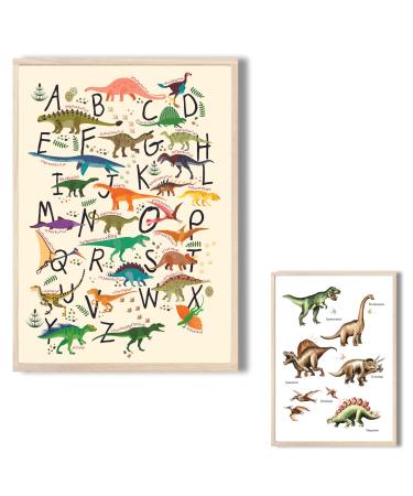 MeinBaby123 Dino Poster Children's Room Double-Sided Dinosaur Poster DIN A2 Pictures Children's Room Boys Dino Decoration Pictures Children's Room Wall Poster Premium (Dino Poster Double-Sided V A2 Double Sided Dino Poster V3