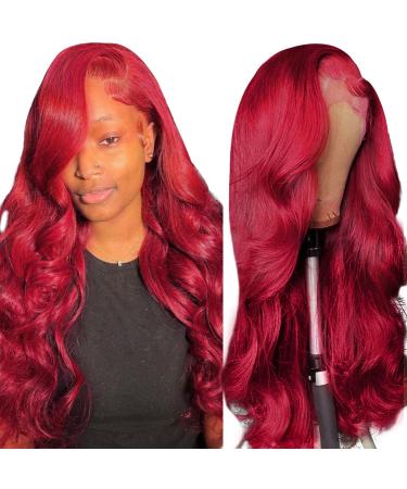BRYZILLEN 99J Burgundy Lace Front Wigs Human Hair Pre Plucked 13X4 HD Transparent 180% Density Body Wave Lace Frontal Wig with Baby Hair Glueless Wine Red Colored Lace Front Wigs for Women 20 Inch