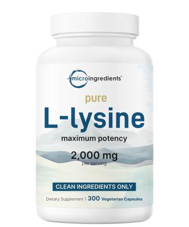 Pure L-Lysine 2 000mg 300 Veggie Capsules | Maximum Potency Easily Absorbed Free Form | Essential Amino Acid for Collagen Lip & Immune Support | Clean Ingredients Without Fillers
