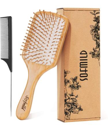 Hair Brush Eco-Friendly Natural Wooden Bamboo Paddle Hairbrush for Long Short Curly Thick Thin Hair for Men Women Kids Massaging Scalp Reducing Tangle & Hair Breakage Promoting Hair Growth 1 Count (Pack of 1)
