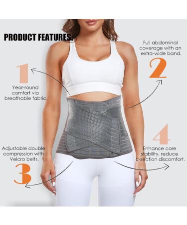 Postpartum Belly Band & C-section Recovery Belt - Abdominal Binder for Stomach Support & Back Pain Relief (Grey Large/X-Large - Buy Online on GoSupps.com