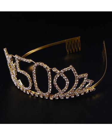 Frcolor 50th Birthday Tiara - Crown Diadem with Crystal Rhinestones & Hair Comb - Elegant Gift for Women (Gold) - Buy Online on GoSupps.com
