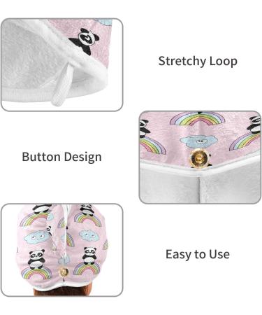 Rainbow Pandas Quick Dry Hair Cap Set | 2-Piece Super Absorbent Towel & Button Headband - Soft & Comfortable for All Hair Types - Buy Online on GoSupps.com