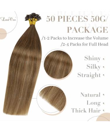 LAAVOO Real Hair Ombre U-Tips Extensions - Brown Keratin Bonding Medium to Light Brown 50g 45cm - #6/8/14 - Buy Online on GoSupps.com