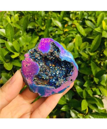 Specimen Natural Agate Geode Slice Quartz Electroplated Cluster Crystal Points