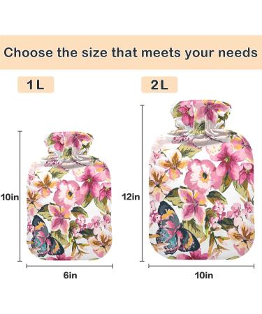 Naanle 1L Hot Water Bottle with Cherry Blossom Butterfly Cover - Back Pain Relief & Cold Therapy | Hand & Foot Warmer - Buy Online on GoSupps.com