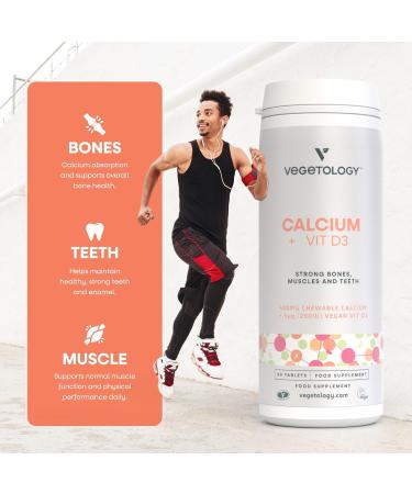 Vegetology Calcium Tablets and Vitamin D3, Chewable Vegan Supplement, Helps Maintain Strong Bones and Support Muscle Function, 60 Count, Age 11+ - Buy Online on GoSupps.com