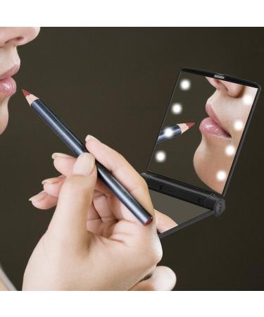 YUSONG Makeup Mirror Compact - Portable Handheld Folding Mirror with Lights for Travel - Mini Pocket Size Mirrors for Women (Black/Grey) - Buy Online on GoSupps.com