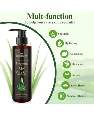 Organic Aloe Vera Gel - Fresh-Cut Extract for Moisturizing Skin & Hair Sunburn Relief - 6.93 Fl Oz - International Shipping Available - Buy Online on GoSupps.com