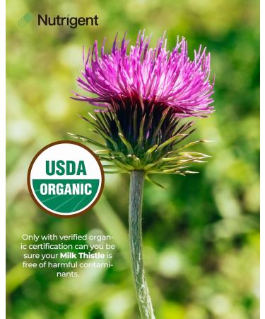 Nutrigent USDA Organic Milk Thistle Supplement 25:1 Extract, 8750 mg Strength, Silymarin Supplement 280 mg, Liquid Organic Capsules, Liver Health & Detox Support, Non-GMO, 60 Count - Buy Online on GoSupps.com