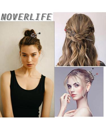 Noverlife 2PCS Rose Hair Sticks - Retro Metal Flower Chopsticks and Hair Pins for Women - Vintage Flower Hair Accessories - Buy Online on GoSupps.com
