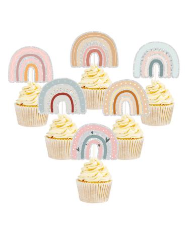 LECAKTO Boho Rainbow Cupcake Toppers Boho Rainbow Baby First Birthday Cupcake Decor - Rainbow Baby Shower Wedding Party Decoration