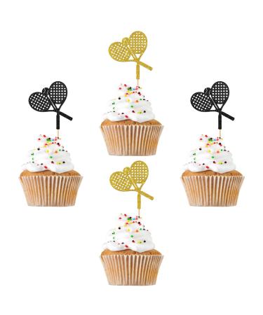 RoadSea Tennis Cupcake Toppers - Sport Theme Tennis Player Birthday Party Cupcake Supplies - Kid Adult Birthday - Tennis Enthusiast Party Dessert Decorations - 24 PCS Glitter