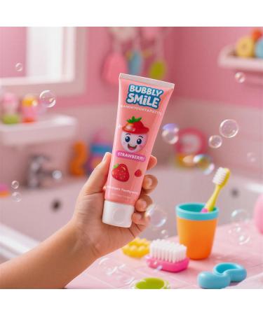 Bubbly Smile Kids Toothpaste | Fluoride-Free & Safe to Swallow | Nano Hydroxyapatite Strengthens Enamel | Glycerin Free | Natural Strawberry Flavor - Buy Online on GoSupps.com