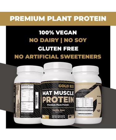 Gold BJJ Mat Muscle | 100% Plant Based Vegan Protein Powder for Jiu Jitsu Athletes - Vanilla Flavor - Buy Online on GoSupps.com