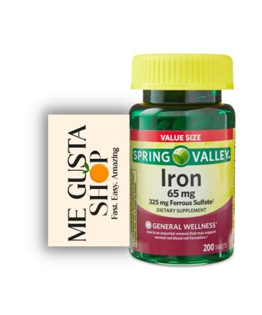 Spring Valley Iron Tablets Dietary Supplement Value Size 65 mg 200 Count Pack 01 + Me Gustas Sticker