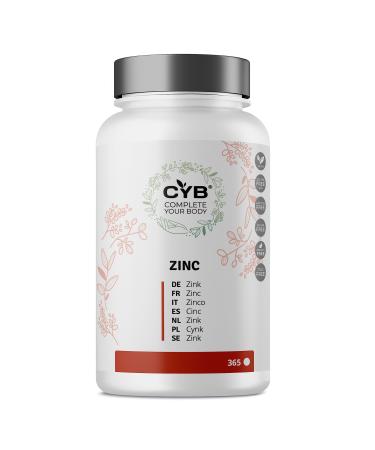 CYB | Zinc 25mg Pure High Dose Zinc Gluconate - 365 Tablets 1 Year Supply - Vegan Daily Supplement - Easy to Swallow - Zinc Supplements Multivitamins Vitamins & Minerals - Gluten & Lactose Free