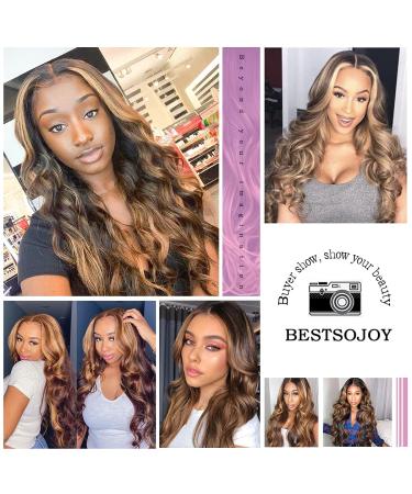 Bestsojoy Ombre Highlight Brazilian Body Wave Hair Bundles | 4 Bundle Pack 12A Remy Human Hair Weaves P4/27 Ombre Brown Blonde Extensions | 22 24 26 28 Inch Highlighted Hair - Buy Online on GoSupps.com