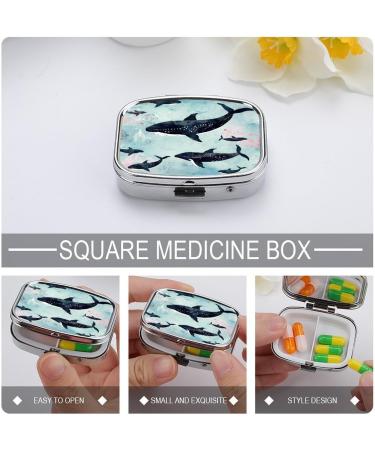 Whale Print Pill Box - 2 Compartment Portable Pill Organizer | Decorative Metal Medicine Case for Pocket & Purse - Buy Online on GoSupps.com