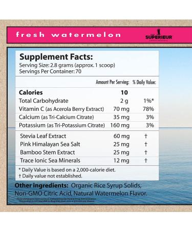 Superieur Electrolytes Plant-Based Supplement with Sea Minerals - 70 Servings, Watermelon Flavor | Keto-Friendly, Non-GMO, Vegan Sports Drink Powder for Hydration & Recovery - Buy Online on GoSupps.com