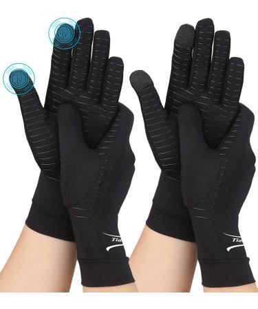 2 Pairs Copper Arthritis Gloves for Relief Pain for Women Men Full Finger Compression Gloves for Carpal Tunnel Osteoarthritis Joint Pain Computer Typing Driving Hand Support (Small) Small Black-full Finger